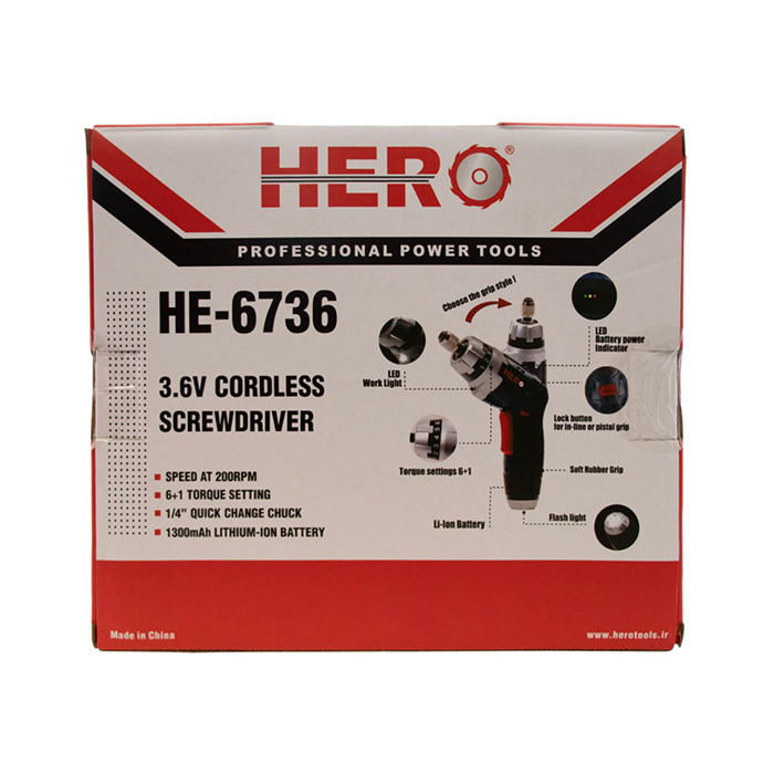  تصویر جعبه دریل پیچ‌گوشتی شارژی تاشو هیرو مدل HE-6736 