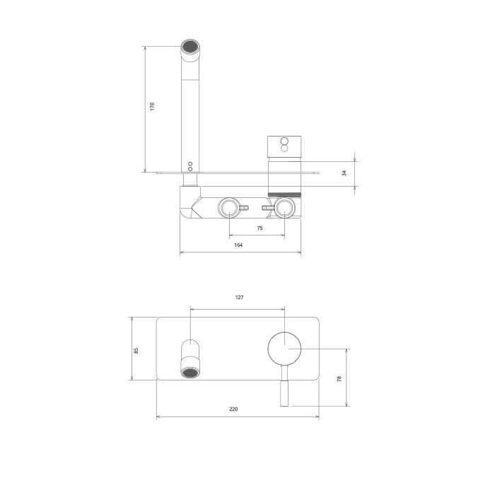  تصویر 9 ابعاد شیر روشویی توکار یک تکه شودر مدل روگن - Brass 