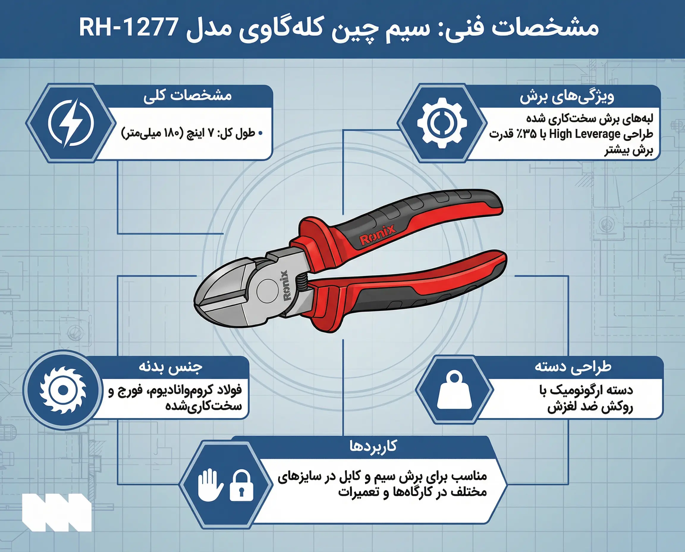 قیمت سیم چین کله گاوی 7 اینچ رونیکس مدل RH-1277