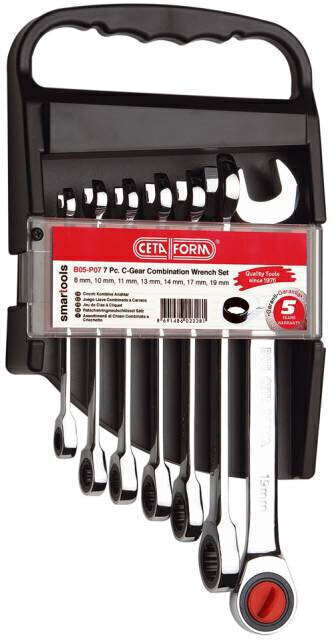 P3708-C0_I1 ست 7 عددی آچار تخت-رینگی جغجغه ای دررک پلاستیکی ستافرم - تصویر 1