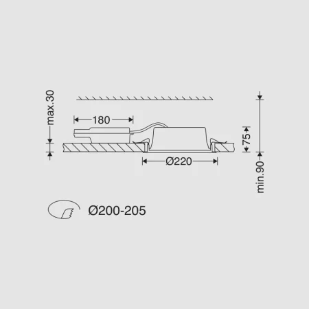 چراغ LED دانلایت مازی‌نور مدل دیانا توکار دهانه 20 سانتی‌متری 18 وات