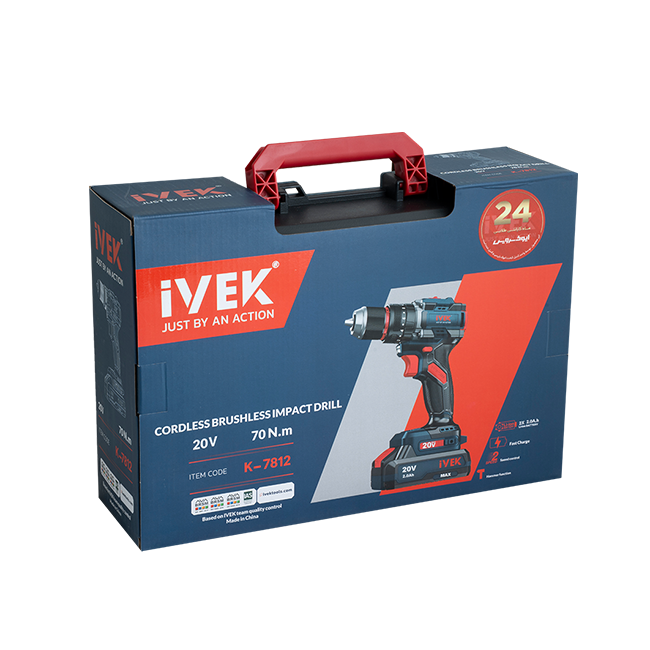 دریل شارژی چکشی براشلس 20 ولت 70 نیوتن ایوک مدل K-7812