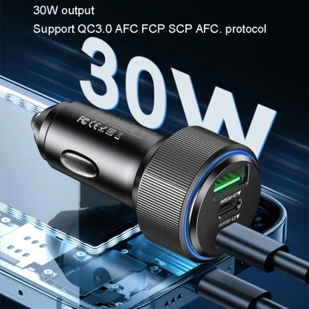 شارژر فندکی 60 وات یسیدو مدل Y50 پورت Type-C و USB-A