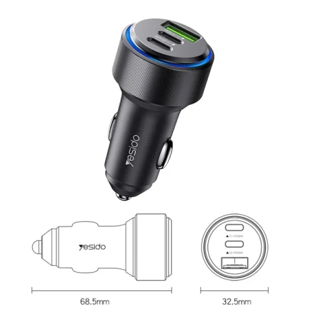 شارژر فندکی 60 وات یسیدو مدل Y50 پورت Type-C و USB-A