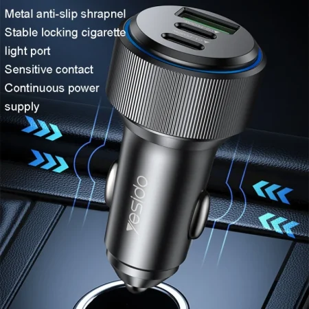 شارژر فندکی 60 وات یسیدو مدل Y50 پورت Type-C و USB-A