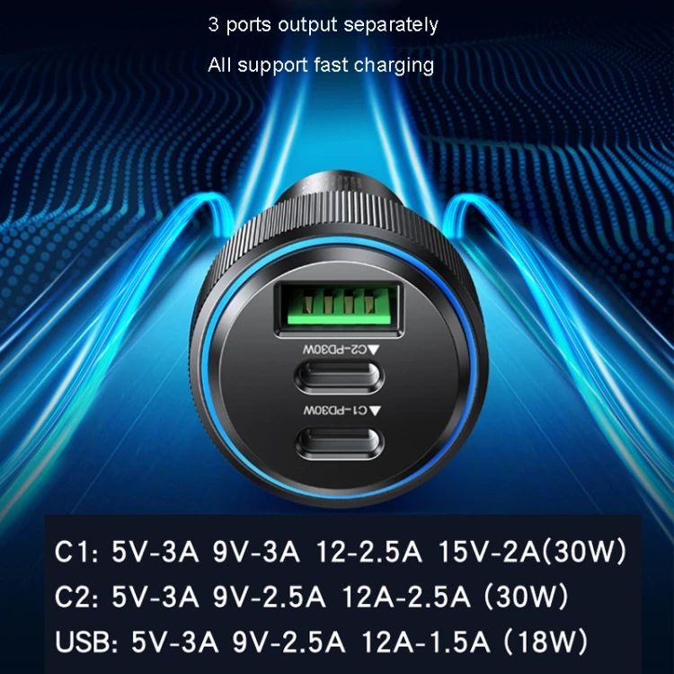 شارژر فندکی 60 وات یسیدو مدل Y50 پورت Type-C و USB-A