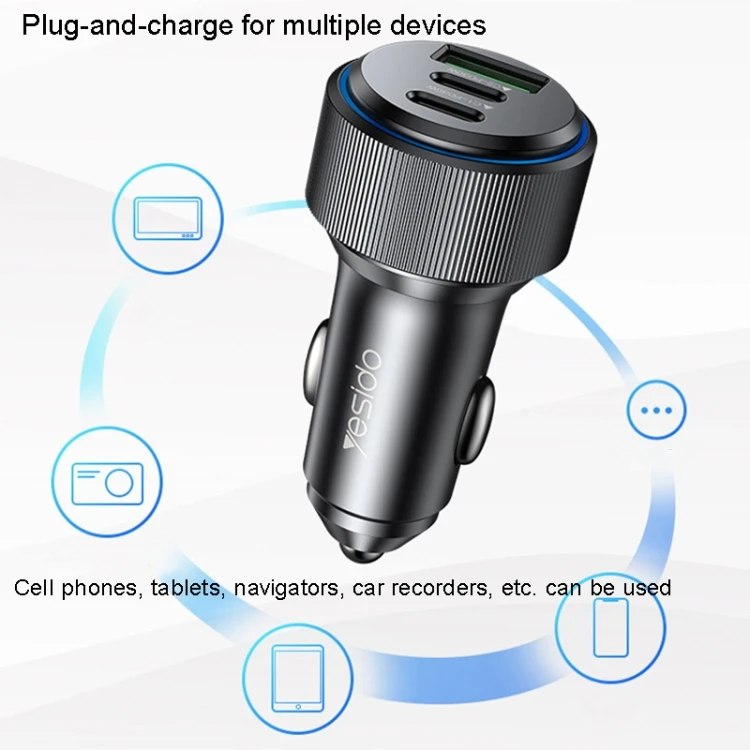 شارژر فندکی 60 وات یسیدو مدل Y50 پورت Type-C و USB-A